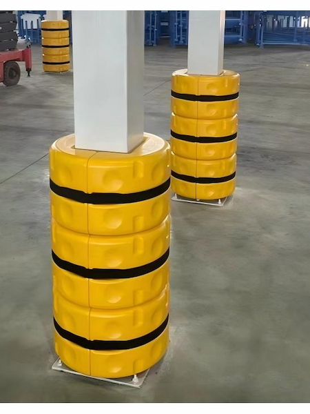 Flexible polymer plastic column protector for warehouses